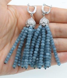 Stud Earrings One Pair Gray Blue Jade Roundel Faceted 4 2mm Tassle Zircon Hook 70mm Wholesale Beads FPPJ