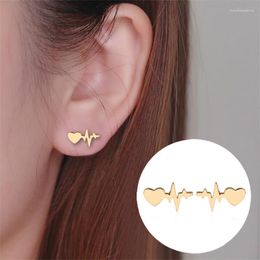 Stud Earrings 1 Pair Unique Fashion Love Heart With Heartbeat Girl Electrocardiogram Accessories Birthday Gifts Couple Party