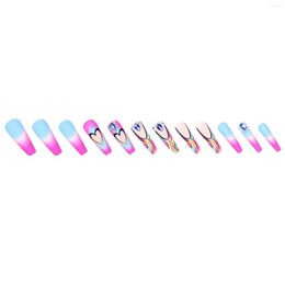 False Nails Colorful Heart Gradient Long Manicure Natural Unbreakable Nail Simple Wear For Girl Dress Matching