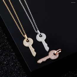 Pendant Necklaces Hip Hop Pave Zircon Bling Iced Out Key Shape Gold Silver Colour Rose Men Fashion Jewellery O Chain