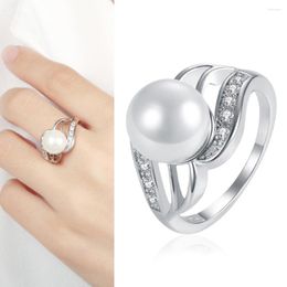 Wedding Rings Dowi Dainty Cubic Zirconia Shell Pearl Ring Hollow-carved Design Female For Wide Fashion Jewelry Gifts