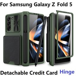 Push Lens For Samsung Galaxy Z Fold 5 Case Replace Pen Holder Removable Wallet Card Protection Film Screen Cover