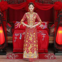 Ethnic Clothing Dragon Gown Bride Wedding Dress Chinese Style Costume Phoenix Cheongsam Evening Show Slim For The257N