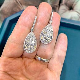 Dangle Earrings Huitan Trendy Luxury Pear CZ Drop For Women High-quality Silver Color Ear Wedding Party Aesthetic Jewelry
