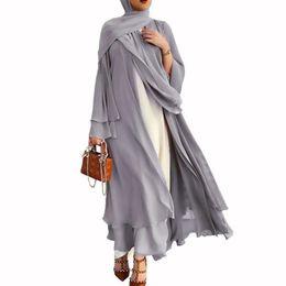 Ethnic Clothing Muslim Women Fashion Long Sleeve Flowy Maxi Cardigan Islamic Open Front Kimono Belt Abaya RobeEthnic317I