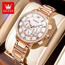 Wristwatches OLEVS Luxury Rose Gold Bracelet Quartz Watch for Women Fashion Stainless Steel Waterproof Chronograph Watches Relogio Feminino 230729