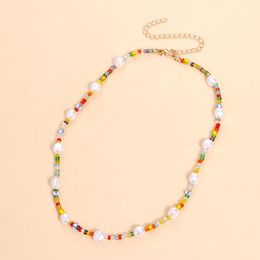 Choker Korean Fashion Colorful Transparent White Blue Rice Beads Imitation Pearl Beaded Necklace For Women Versatile Jewelry
