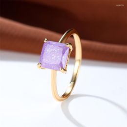 Wedding Rings Luxury Female Charm Purple Crystal Ring Gold Silver Colour For Women Square Stone Engagement Flower Jewellery