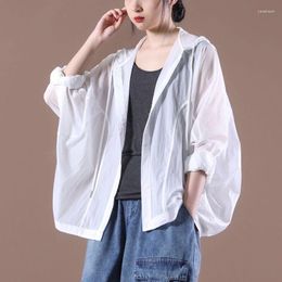 Women's Jackets Woman Fashion Casual Print Ice Silk Sun Protection Clothes Female Summer Hooded Long Sleeve Jacket Shawl Breathable Coat