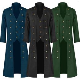 Men's Trench Coats Vintage Mediaeval Solid Long Sleeve Standing Neck Three Breasted Chore Jacket Men Soft Coat Big And Tall Winter For