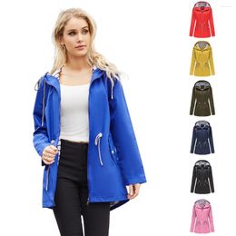 Women's Trench Coats 2023 European And American Long-sleeved Waterproof Long Coat Hooded Striped Raincoat Clothing