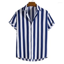 Men's Casual Shirts Striped Shirt Men Short Sleeve Button Down Streetwear For Turn-down Collar Leisure Tops S-2XL 2023