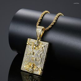 Pendant Necklaces Hip Hop CZ Stone Paved Bling Iced Out Poker Skull Spades K Square Pendants Necklace For Men Rapper Jewelry Gold Silver