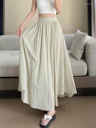 Skirts TIGENA Fashion Folds Pleated Maxi Skirt Women 2023 Summer Korean Casual Solid Irregular Hem High Waist Long Female Green