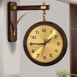 Wall Clocks Pure Copper Chinese Style Light Luxury Double-sided Clock Living Room Home Decoration Fashion Hanging Watch