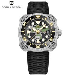 Wristwatches PAGANI DESIGN Military Men Mechanical Watch Fashion Camouflage Hollow Dial Automatic Watch 200M Sports Diving Watches 230729