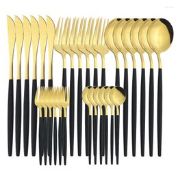 Flatware Sets Black Gold Cutlery Set Knife Cake Fork Coffee Spoon Dinnerware Stainless Steel Dinner Silverware Kitchen Tableware