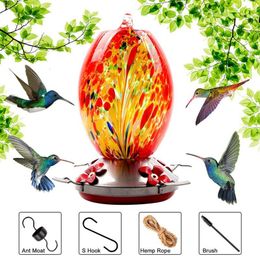 Garden Decorations Colorful Hummingbird Food Feeder Hand Blown Glass Drinker Water Feeding Bowl for Yard Outdoor parrot accessories Colorfu 230729