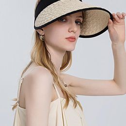 Wide Brim Hats Wholesale Women Without Top Visor Caps Summer Straw Sun Fashion Uv Hat Elastic Head Circumference Beach