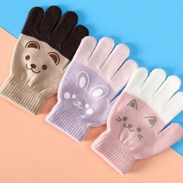 Kids Cute Cartoon Gloves Stretchy Knitted Full Finger Gloves For Girls Boys Keep Warm Autumn Winter Mittens 3-6Years