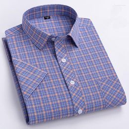 Men's Casual Shirts For Men Summer Short Sleeve Plaid With Pockets Cotton Comfort Thin Checked Business Dress Shirt Oversize 6XL