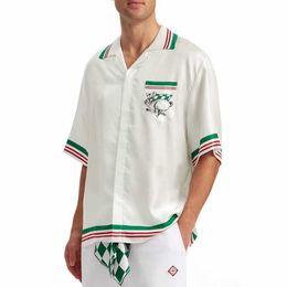 CASABLANCA button up shirt Running Rabbit Racing Flag Pocket Contrast Striped Hawaiian Shirt Short Sleeve Fashion for Men and Women