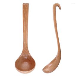 Spoons 2Pcs Wooden Spoon Soup Ladle Japanese Kitchen Ladles Dinner Serving Scoop Long Handle Cooking Tableware