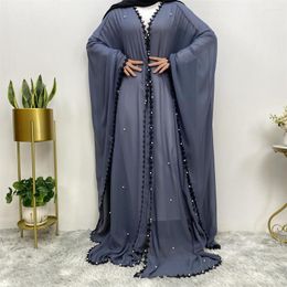 Ethnic Clothing European And American Muslim Trend Lace Patchwork With Loose Tie Up Beads Long Sleeved Cardigan Robe For Women Abaya Kimono