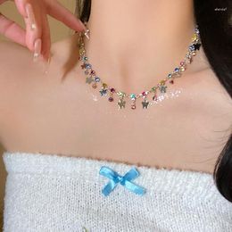 Choker Summer Egirl Cute Butterfly Charms Necklace 2023 Fashion Harajuku Colourful Rhinestones Beads Chains For Women Y2K Jewellery