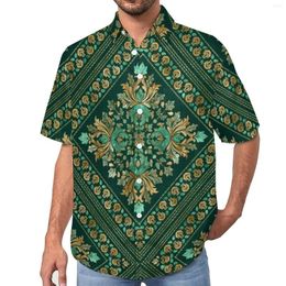 Men's Casual Shirts Baroque Print Loose Shirt Man Beach Vintage Damask Hawaiian Pattern Short Sleeve Streetwear Oversize Blouses