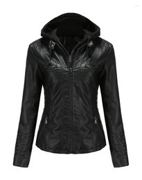 Women's Leather Autumn Winter Pu Faux Jacket Black Women Street Moto Biker Coat Hooded Lady Oversize Fashion Outerwear