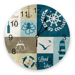 Wall Clocks Nautical Elements Anchor Rudder Bedroom Clock Large Modern Kitchen Dinning Round Living Room Watch Home Decor