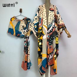 Womens Two Piece Pants WINYI summer beach two piece set for women Bohemian Print maxi long Sleeve trab Dress Women Floor Length vacation kimono 230729