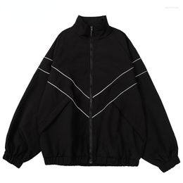 Men's Jackets Autumn Men Bomber Hip Hop Simple Reflective Stripe Windbreaker 2023 Streetwear Harajuku Casual Fashion Outerwear Coats