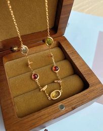 Chains Elegant Luxury 18K Gold Natural Garnet Topaz Peridot Tourmaline Colourful Gemstones Necklace Gift Fashion Stone Jewellery