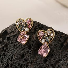 Dangle Earrings Shiny Light Luxury Love Color Zircon Silver Needle Fashion Exquisite Candy Design Sense