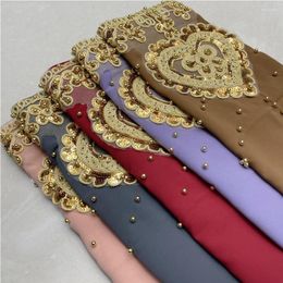 Scarves 14 Colors Women's Chiffon Beads Scarf Embroidered Shawls Big Size Soft Muslim Arab Hijab Headwrap Beach Towel