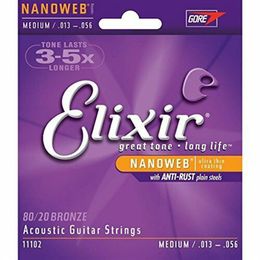 Elixir 11102 Nanoweb 80 20 Bronze Medium Acoustic Guitar Strings 013 - 056284y