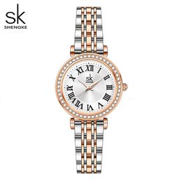 Wristwatches Shengke Top Brand Luxury Women Watch Stainless Steel Material Waterproof Watch Ladies Watches Diamond Clock Relogio Feminino 230729