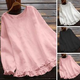 Women's Blouses Elastic Cuffs Ruffle Trim T-shirt Autumn Streetwear Loose Fit Blouse With Solid Colour For A