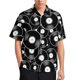 Men's Casual Shirts Retro Vinyl Records Beach Shirt Black And White Summer Male Fashion Blouses Short Sleeve Custom Top Plus Size