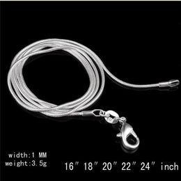 NEW Big Promotions 100 pcs 925 Sterling Silver Smooth Snake Chain Necklace Lobster Clasps Chain Jewellery Size 1mm 16inch --- 24inch306G