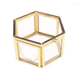 Jewellery Pouches Glass Clear Vintage Box - Golden Geometric Display Organiser Keepsake For Case Home Decorative Wholesale