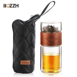 Tea Cups BOZZH Glass Bottle Portable Double Wall Kung Fu With Case Drink Infuser Tumbler Drinkware Creative Gift 230729