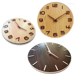 Wall Clocks Vintage Clock 12inch Multicolor Solid Wooden Watch Silent Mute Home Background Decoration Round American Wood