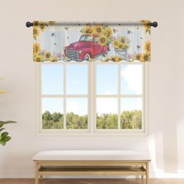 Curtain Retro Country Style Sunflower Truck Short Tulle Kitchen Small Sheer Living Room Home Decor Voile Drapes