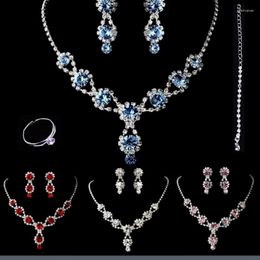 Chains Cross Border Jewelry Exclusively For Bride Necklaces Earrings 4-piece Set Of Multi-color Crystal Rhinestone