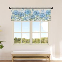 Curtain Summer Flowers Hydrangeas Butterflies Sheer Curtains For Kitchen Cafe Half Short Tulle Window Valance Home Decor
