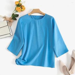 Women's Blouses Women Solid Color Top Stylish Casual Shirt Blouse Soft Breathable Scoop Neck Loose Fit 3/4 Sleeves Ladies