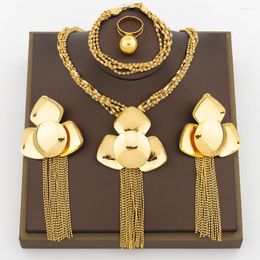 Necklace Earrings Set Fashion Dubai Jewellery For Women 18k Gold Colour Tassel Luxury With Bracelet Ring Weddings Party